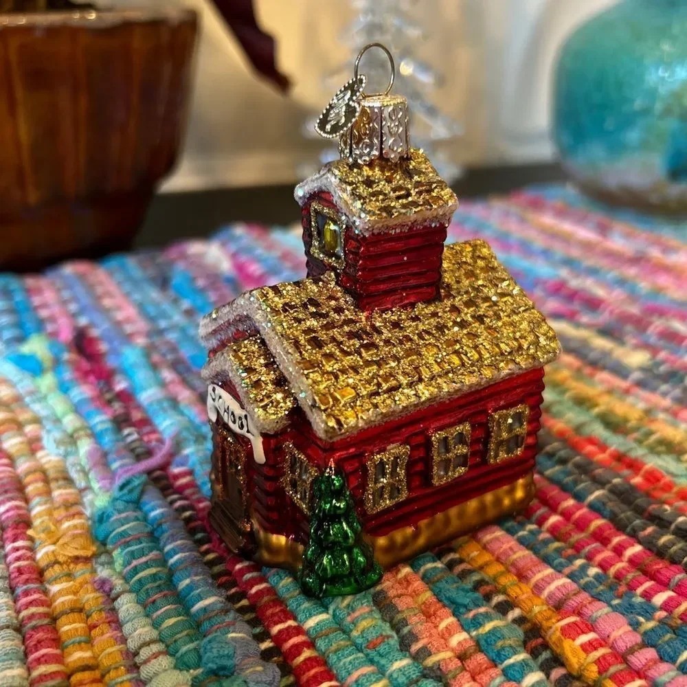 Nordstrom at Home Red Gold Glitter‎ Old School Building Ornament Teacher Gift - Picture 4 of 11